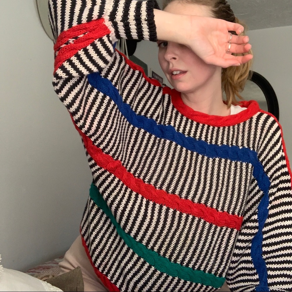 DONATED Vintage Striped Primary Colors Sweater - Picture 5 of 12